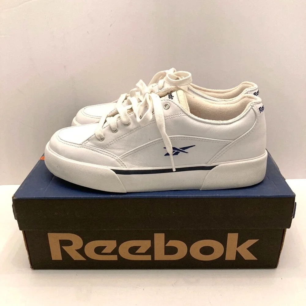 Reebok Elle 4 Tennis Shoe Womens 9.5 EU 40.5‎ White Navy Box Nearly New